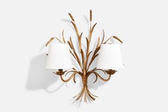 French Designer, Wall Light, Metal, Fabric, France, 1940s