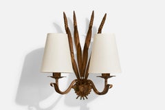 French Designer, Wall Light, Metal, Fabric, France, 1940s