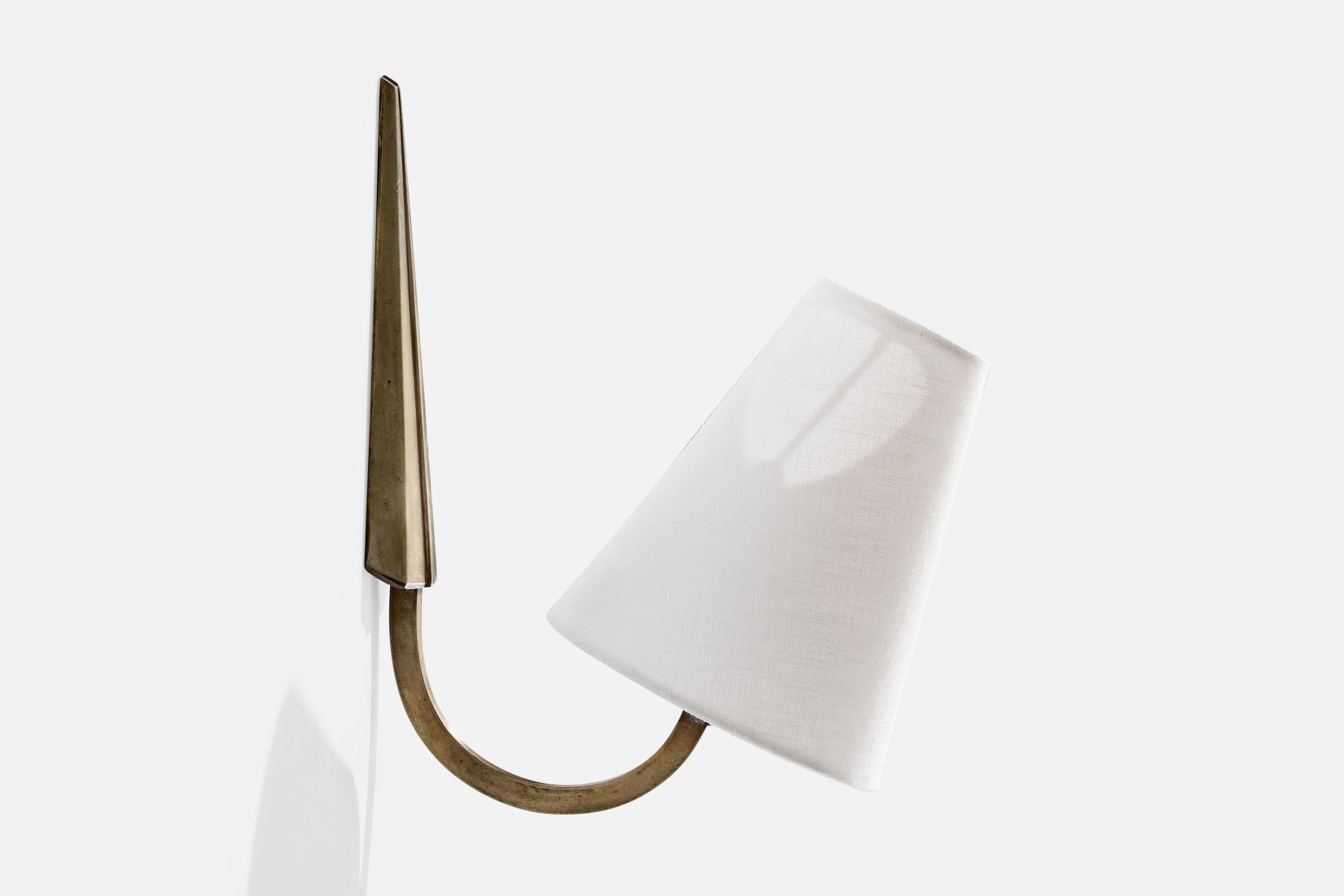Mid-20th Century French Designer, Wall Light, Metal, Fabric, France, 1940s For Sale