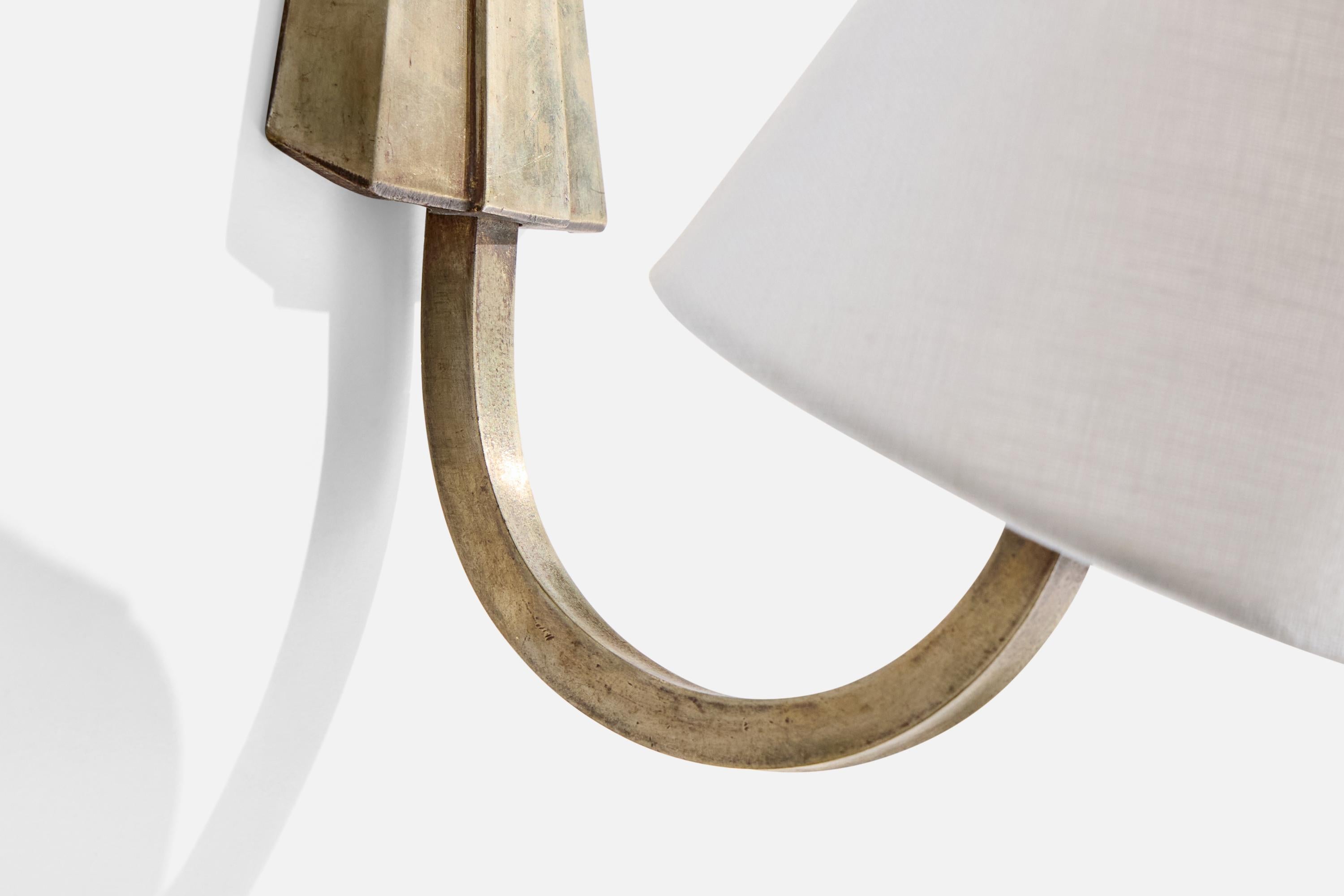 French Designer, Wall Light, Metal, Fabric, France, 1940s For Sale 2