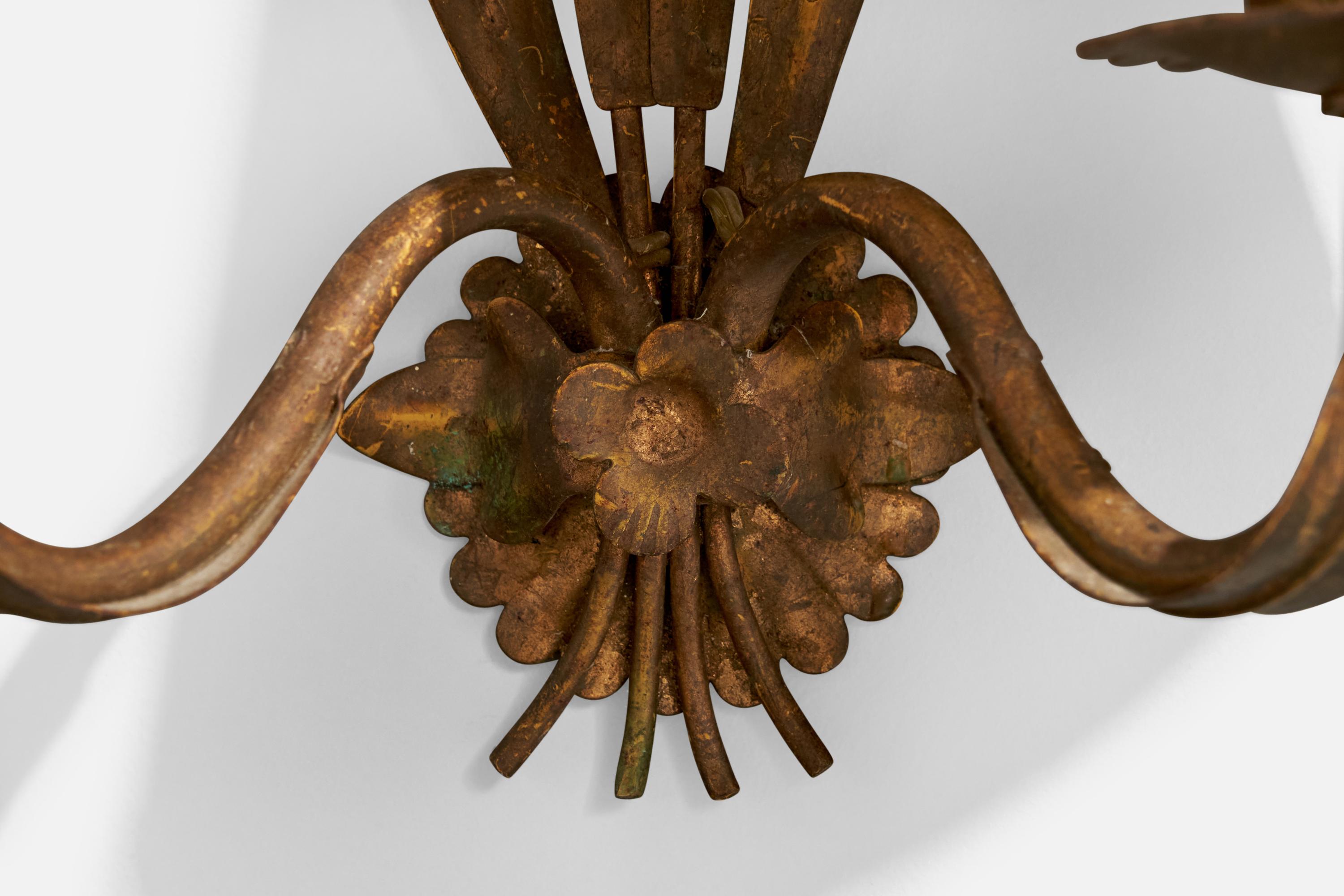French Designer, Wall Light, Metal, Fabric, France, 1940s For Sale 4