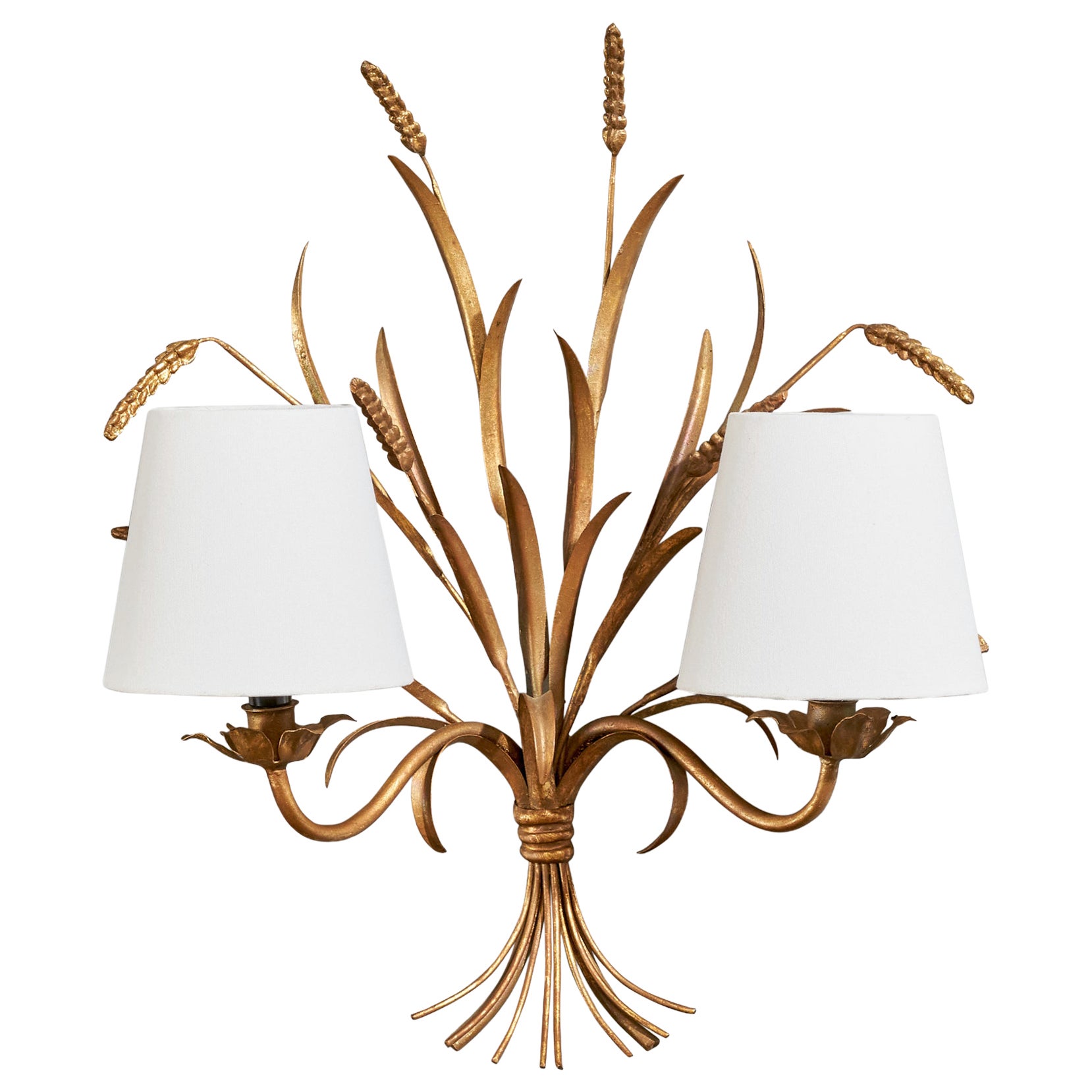 French Designer, Wall Light, Metal, Fabric, France, 1940s For Sale