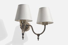 French Designer, Wall Light, Metal, Fabric, France, 1950s