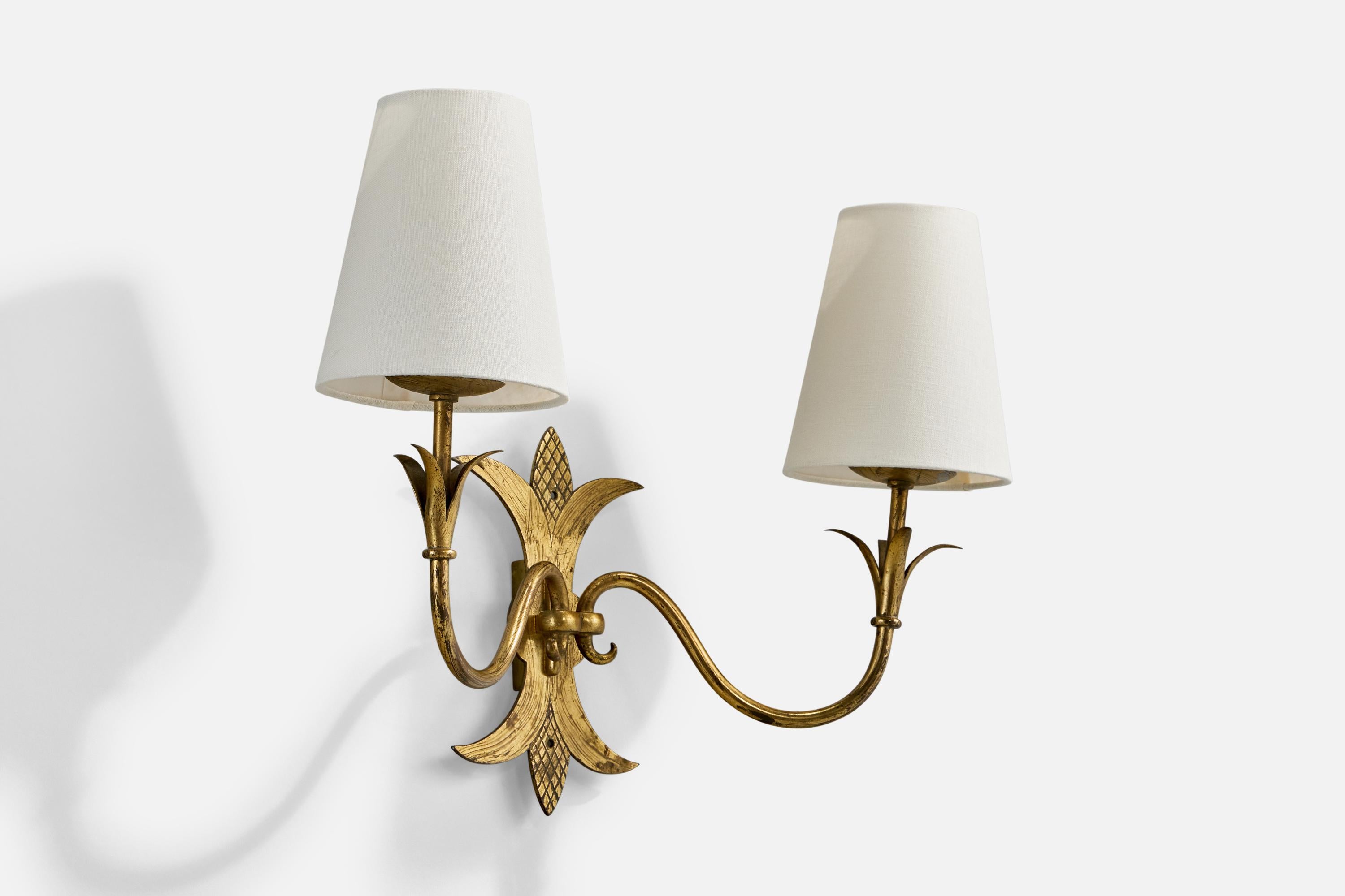 Mid-Century Modern French Designer, Wall Light, Metal, Fabric, France, 1950s