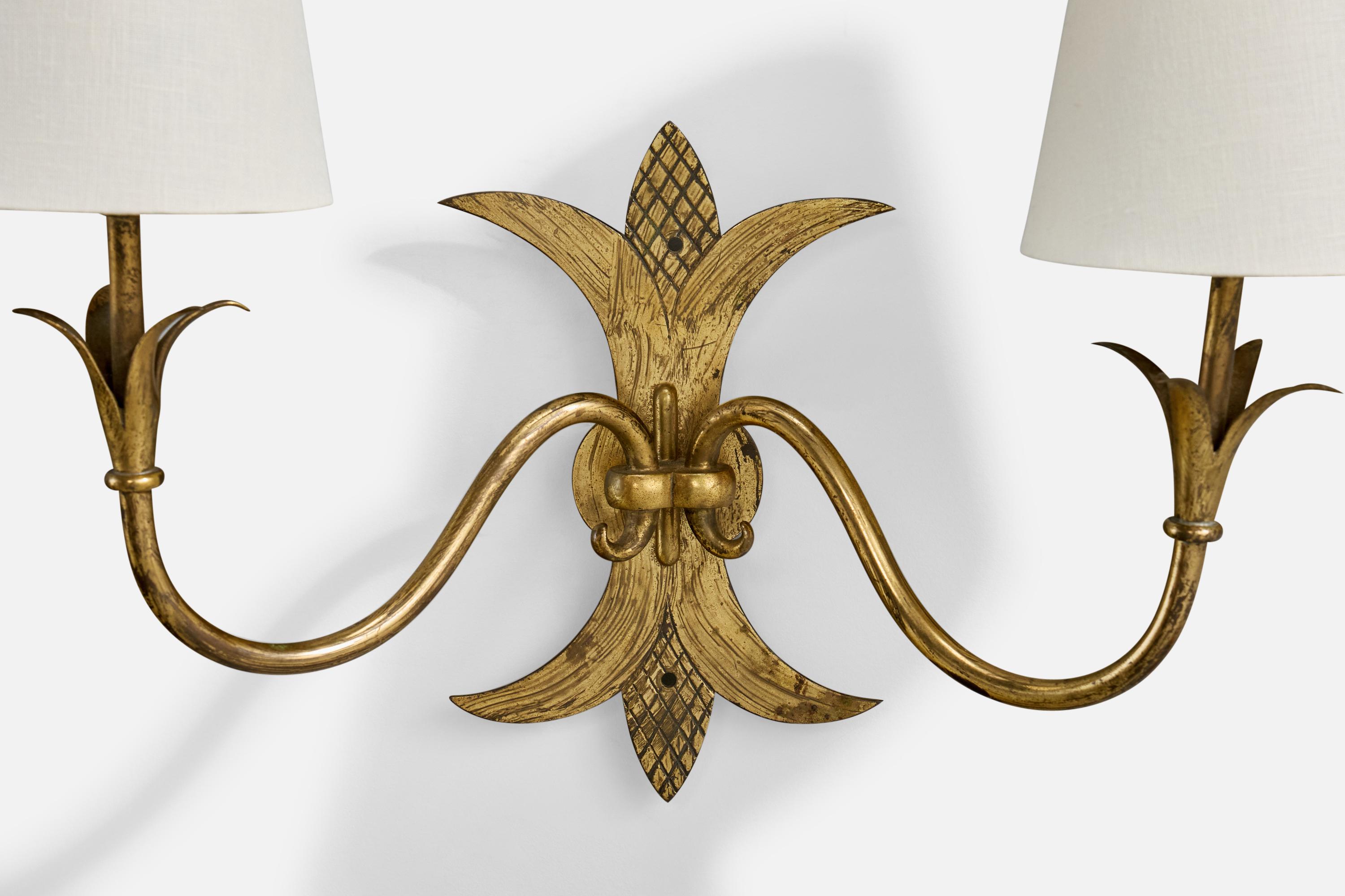 Mid-20th Century French Designer, Wall Light, Metal, Fabric, France, 1950s
