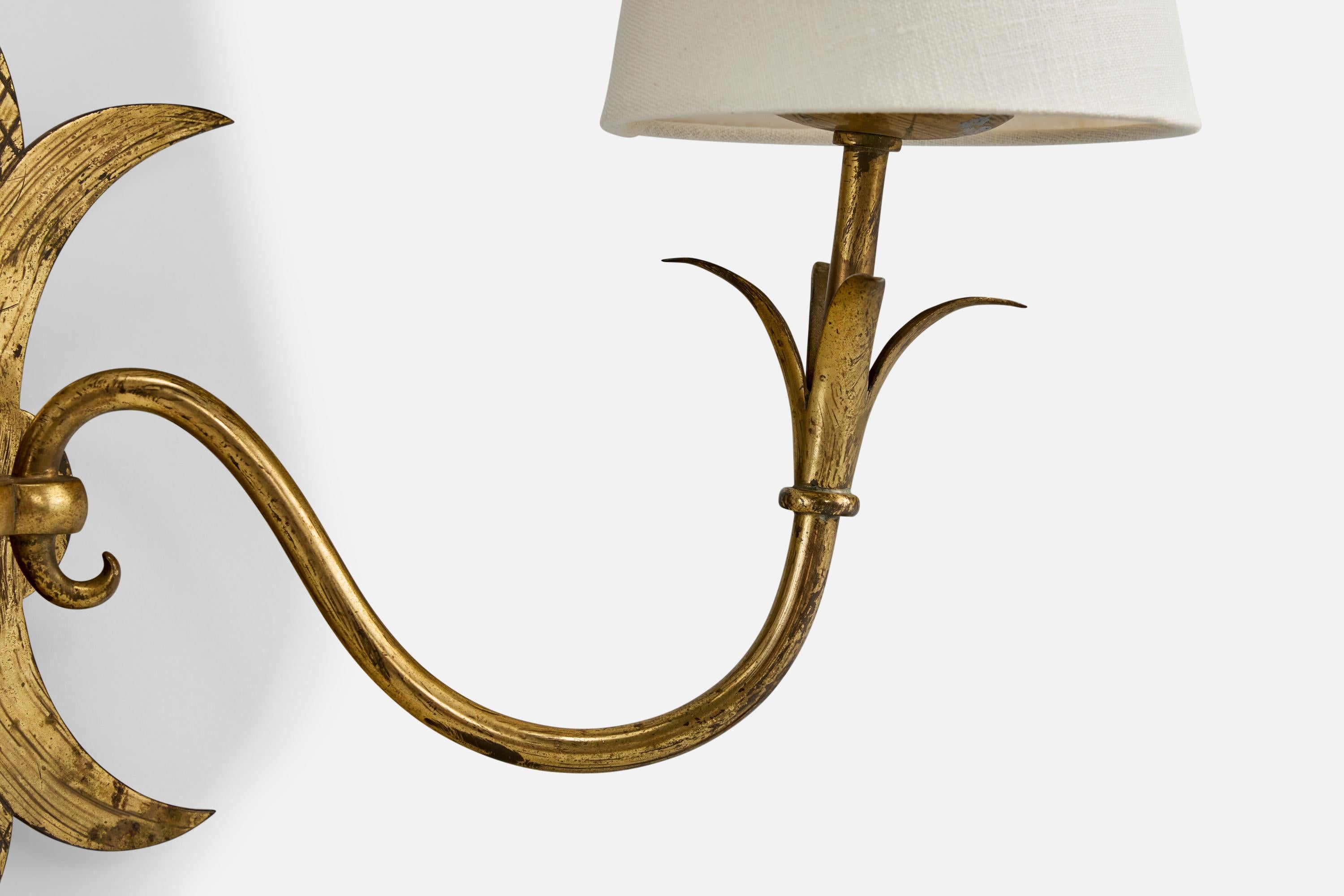 French Designer, Wall Light, Metal, Fabric, France, 1950s 1