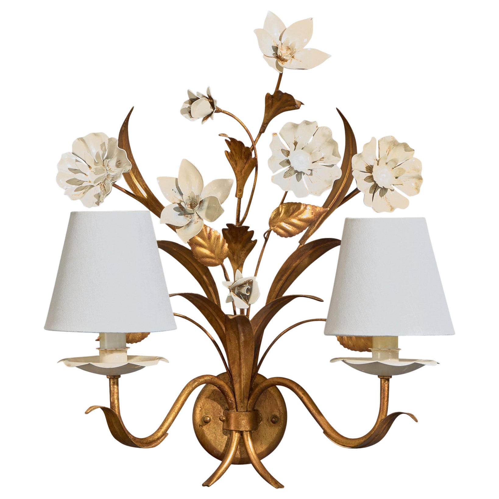 French Designer, Wall Light, Metal, Fabric, France, 1950s