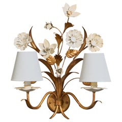 French Designer, Wall Light, Metal, Fabric, France, 1950s
