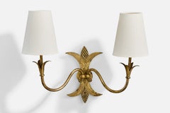 French Designer, Wall Light, Metal, Fabric, France, 1950s