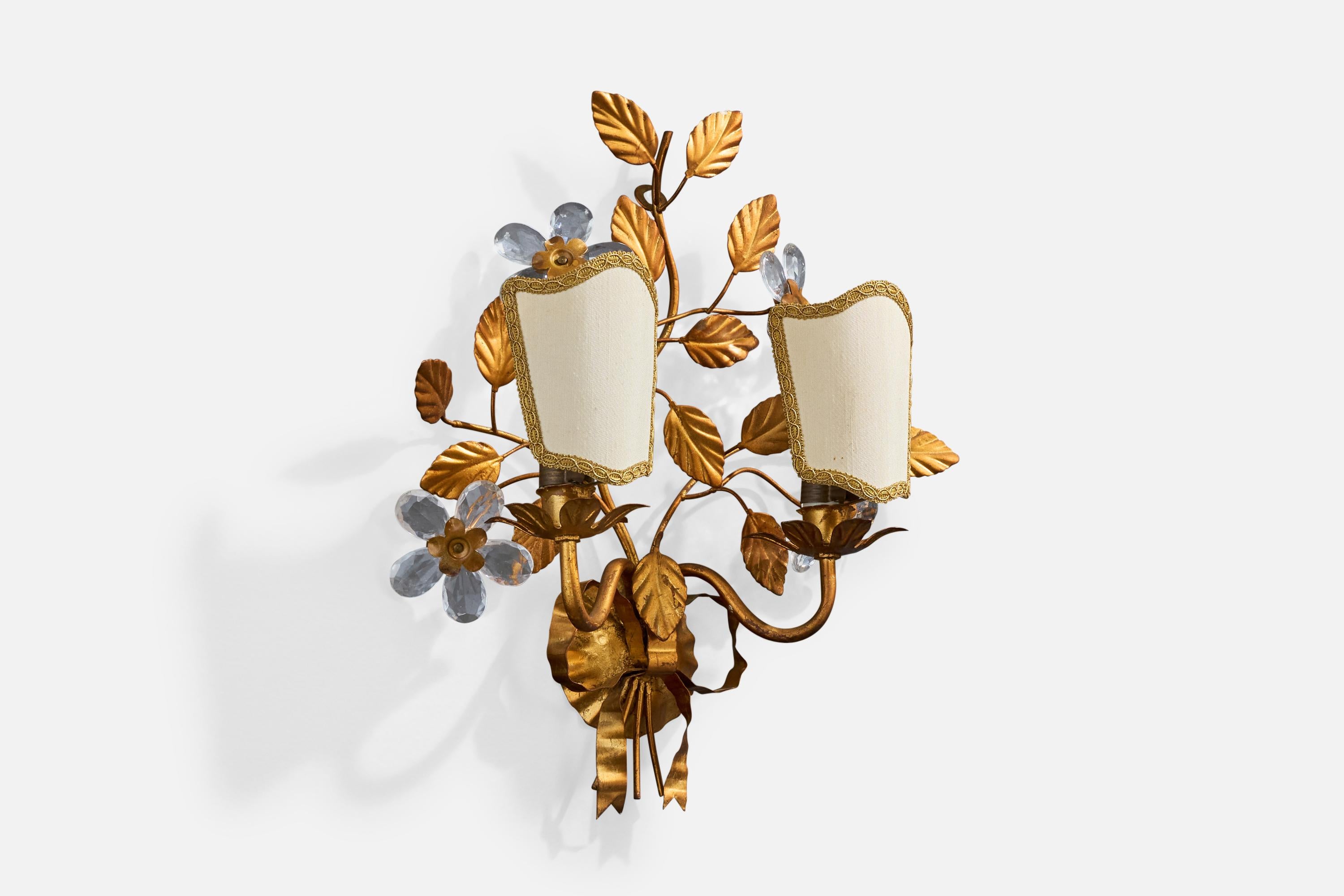 Francese Lampada da parete di design francese, metallo, vetro, tessuto, Francia, anni '60 in vendita