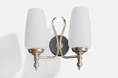 French Designer, Wall Light, Metal, Glass, France, 1950s