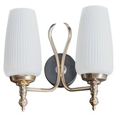 Designer francese, lampada da parete, metallo, vetro, Francia, anni '50