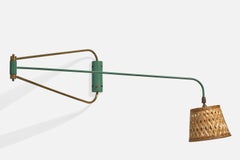 French Designer, Wall Light, Metal, Rattan, France, 1950s