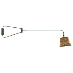 French Designer, Wall Light, Metal, Rattan, France, 1950s