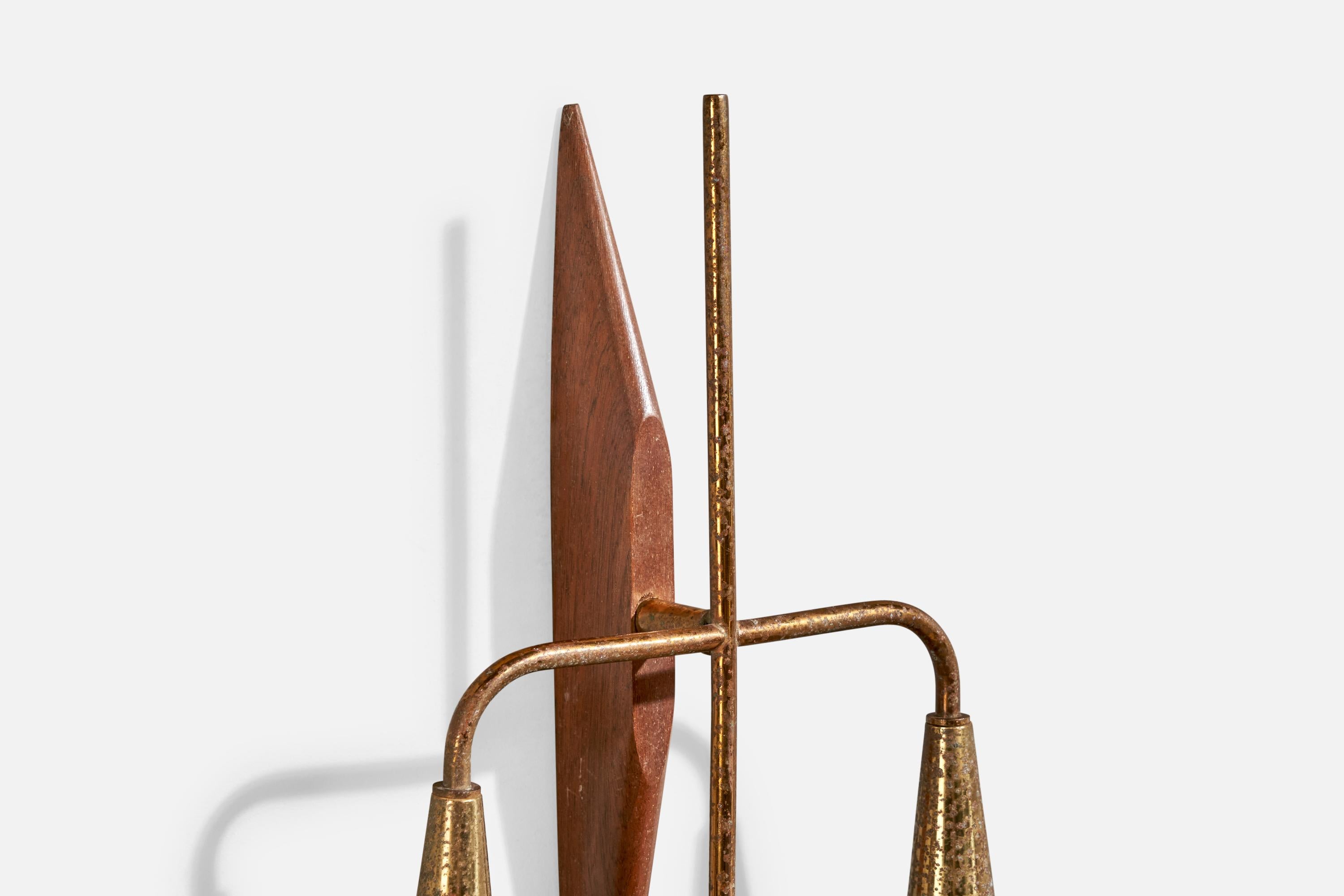 Français Design/One, Design-Light, Teck, Laiton, Verre, France, années 1950 en vente