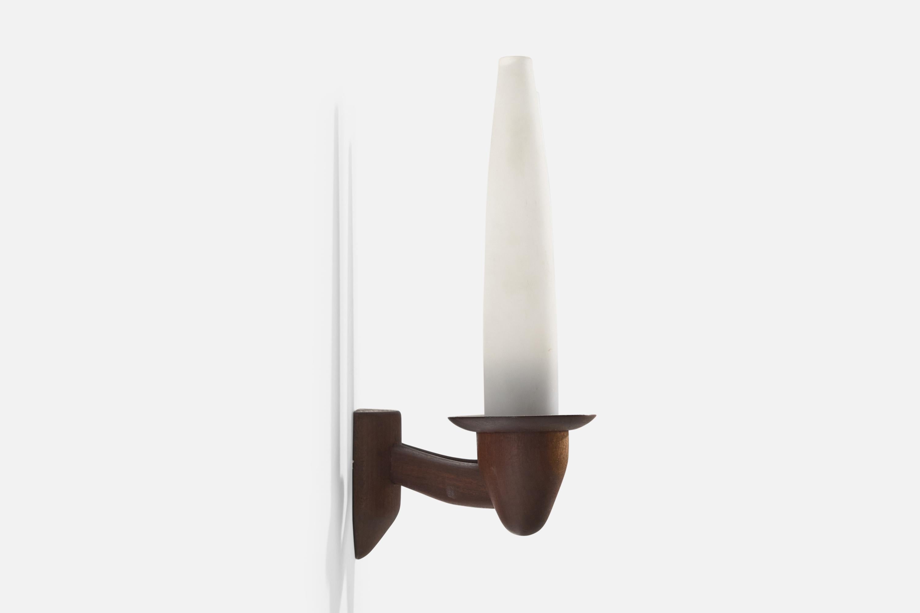Mid-20th Century French Designer, Wall Light, Wood, Glass, France, 1950s For Sale