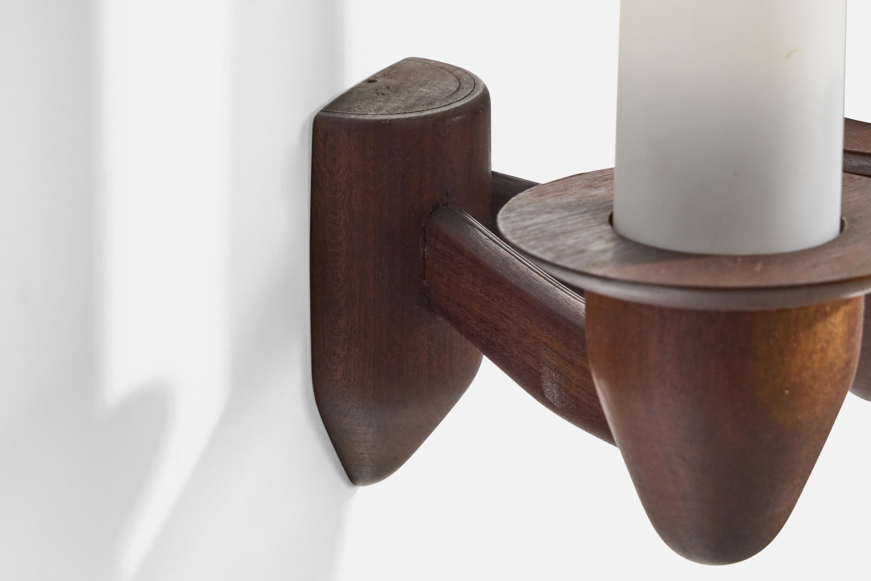 French Designer, Wall Light, Wood, Glass, France, 1950s For Sale 1