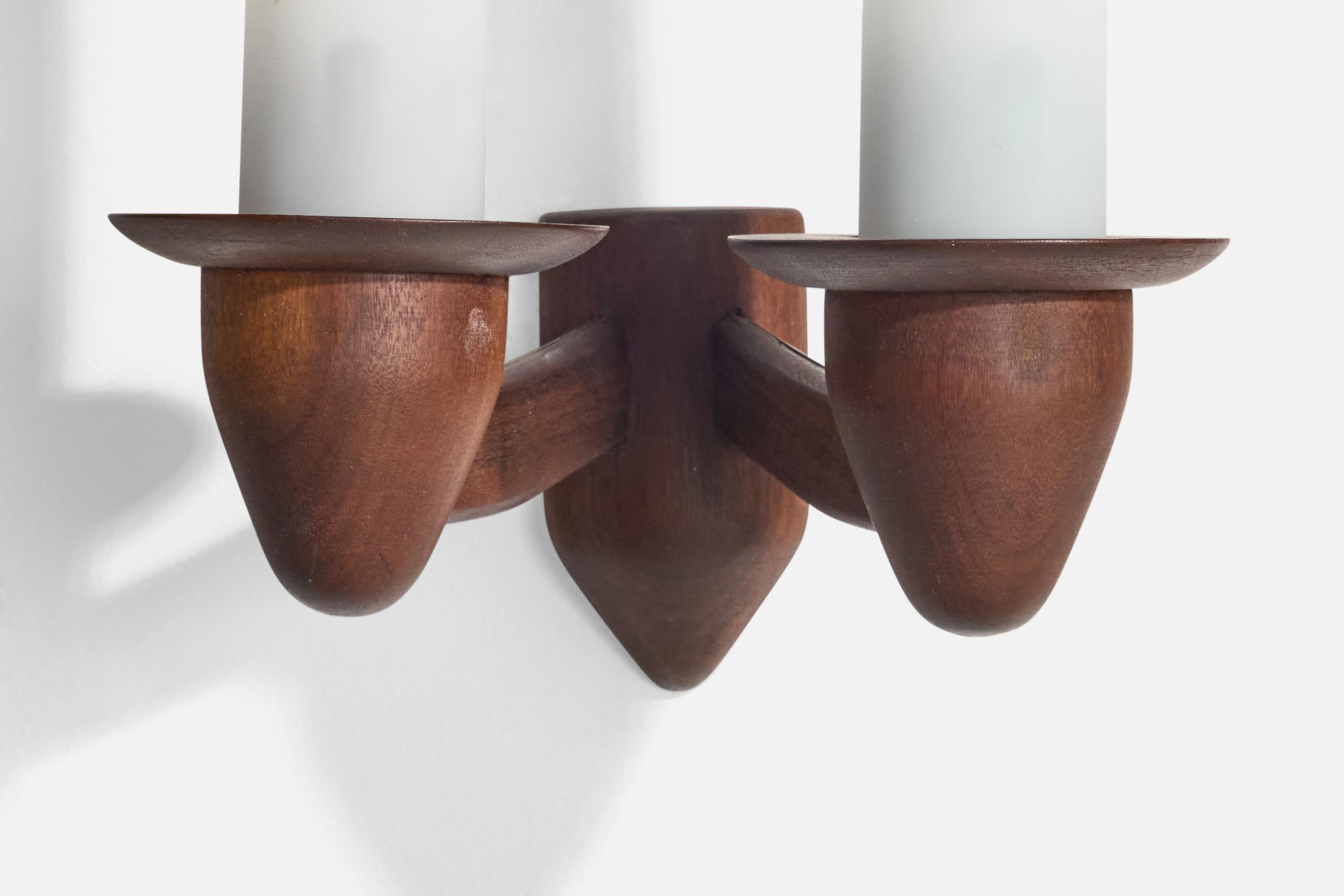 French Designer, Wall Light, Wood, Glass, France, 1950s For Sale 2