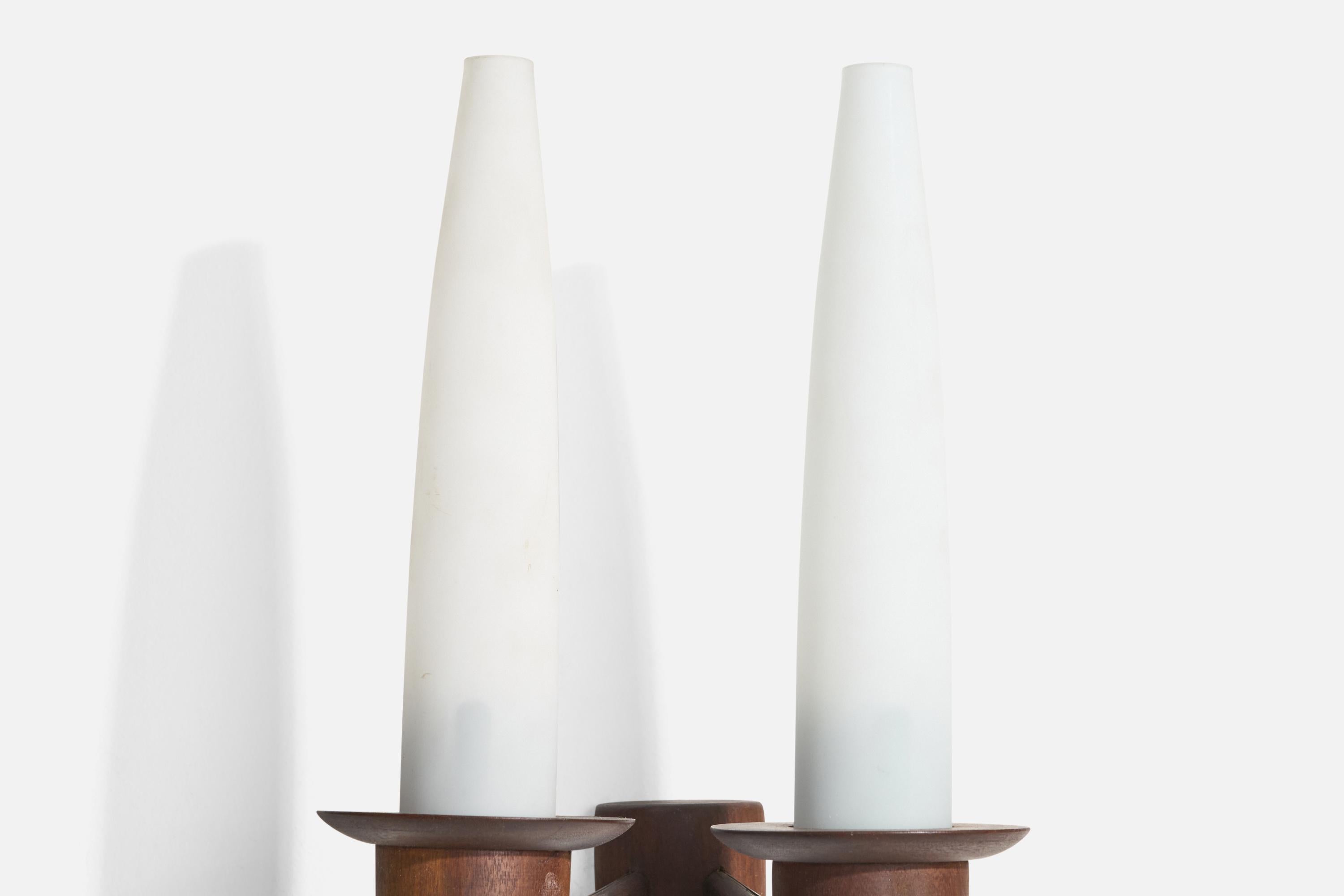 French Designer, Wall Light, Wood, Glass, France, 1950s For Sale 4