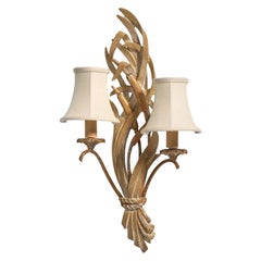 French Designer, Wall Light, Wood, Metal, Fabric, France, 1950s