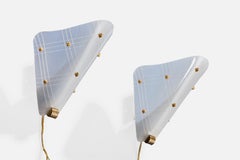 French Designer, Wall Lights, Acrylic, Brass, France, 1950s