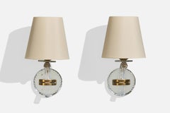 French Designer, Wall Lights, Acrylic, Brass, Glass, Mirror, France, 1950s