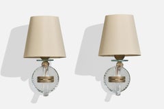 French Designer, Wall Lights, Acrylic, Brass, Glass, Mirror, France, 1950s