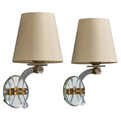 French Designer, Wall Lights, Acrylic, Brass, Glass, Mirror, France, 1950s