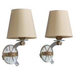 French Designer, Wall Lights, Acrylic, Brass, Glass, Mirror, France, 1950s