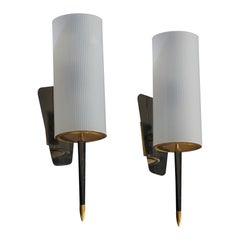 French Designer, Wall Lights, Acrylic, Metal, Brass, France, 1960s