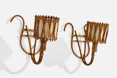 Designer francese, lampade da parete, bambù, rattan, tessuto, Francia, anni '1960