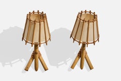 French Designer, Wall Lights, Bamboo, Rattan, Paper, France, 1970s