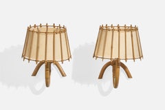 French Designer, Wall Lights, Bamboo, Rattan, Paper, France, 1970s