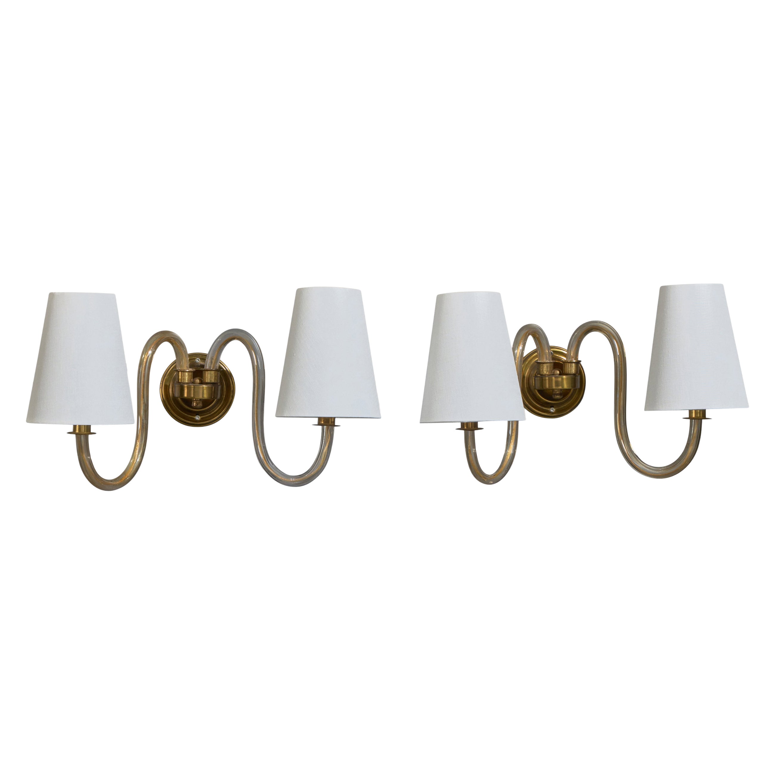French Designer, Wall Lights, Brass, Acrylic, Fabric, France, 1950s