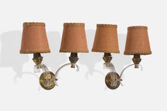 Französischer Designer, Wandleuchten, Messing, Acryl, Stoff, Frankreich, 1960er Jahre