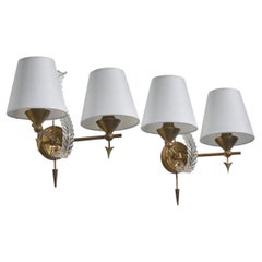 French Designer, Wall Lights, Brass, Acrylic, Fabric, France, 1960s