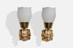 French Designer, Wall Lights, Brass, Acrylic, Glass, France, 1960s