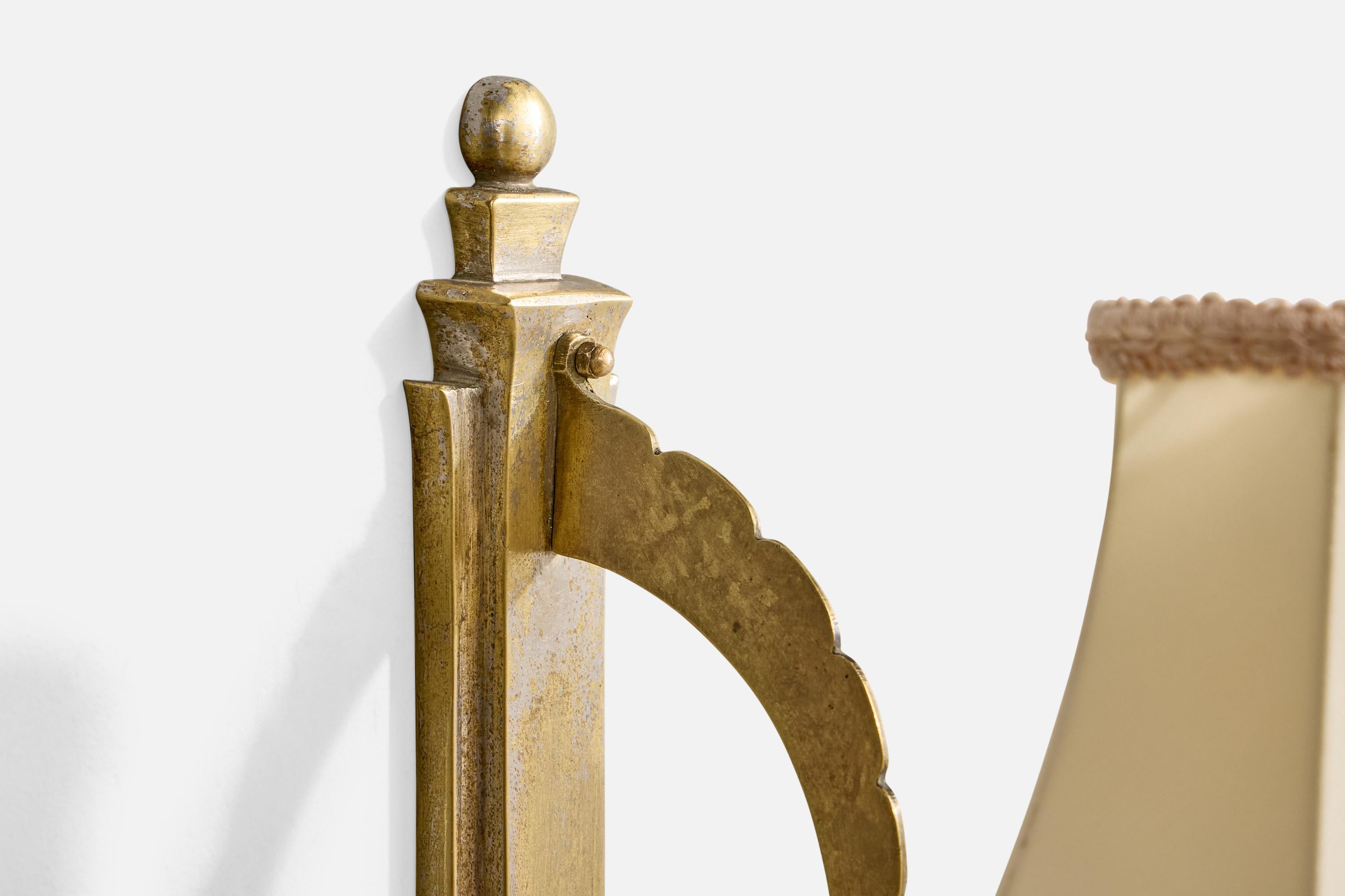 Französischer Designer, Wall Lights, Messing, Stoff, Frankreich, 1930er Jahre im Angebot 2