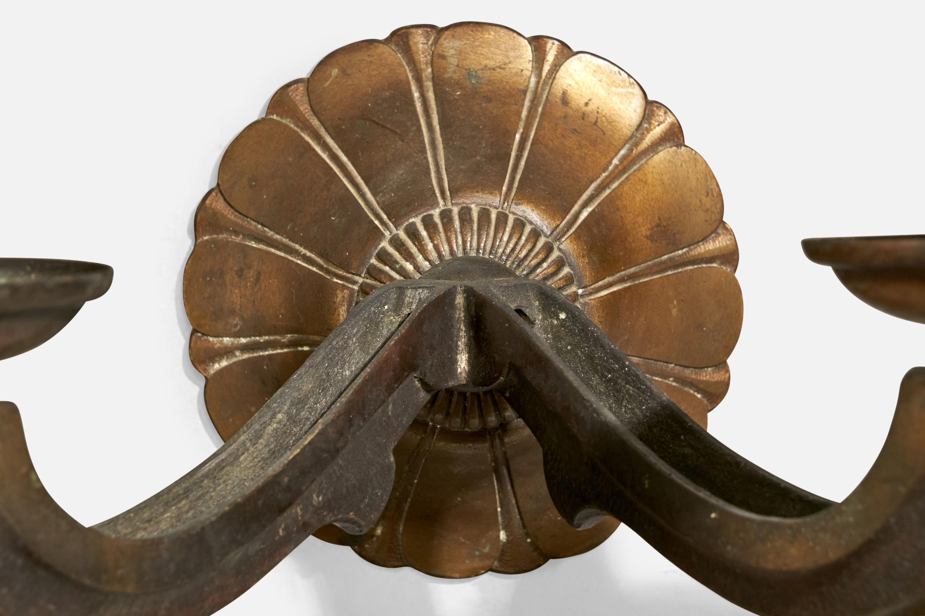 French Designer, Wall Lights, Brass, Fabric, France, 1930s 3