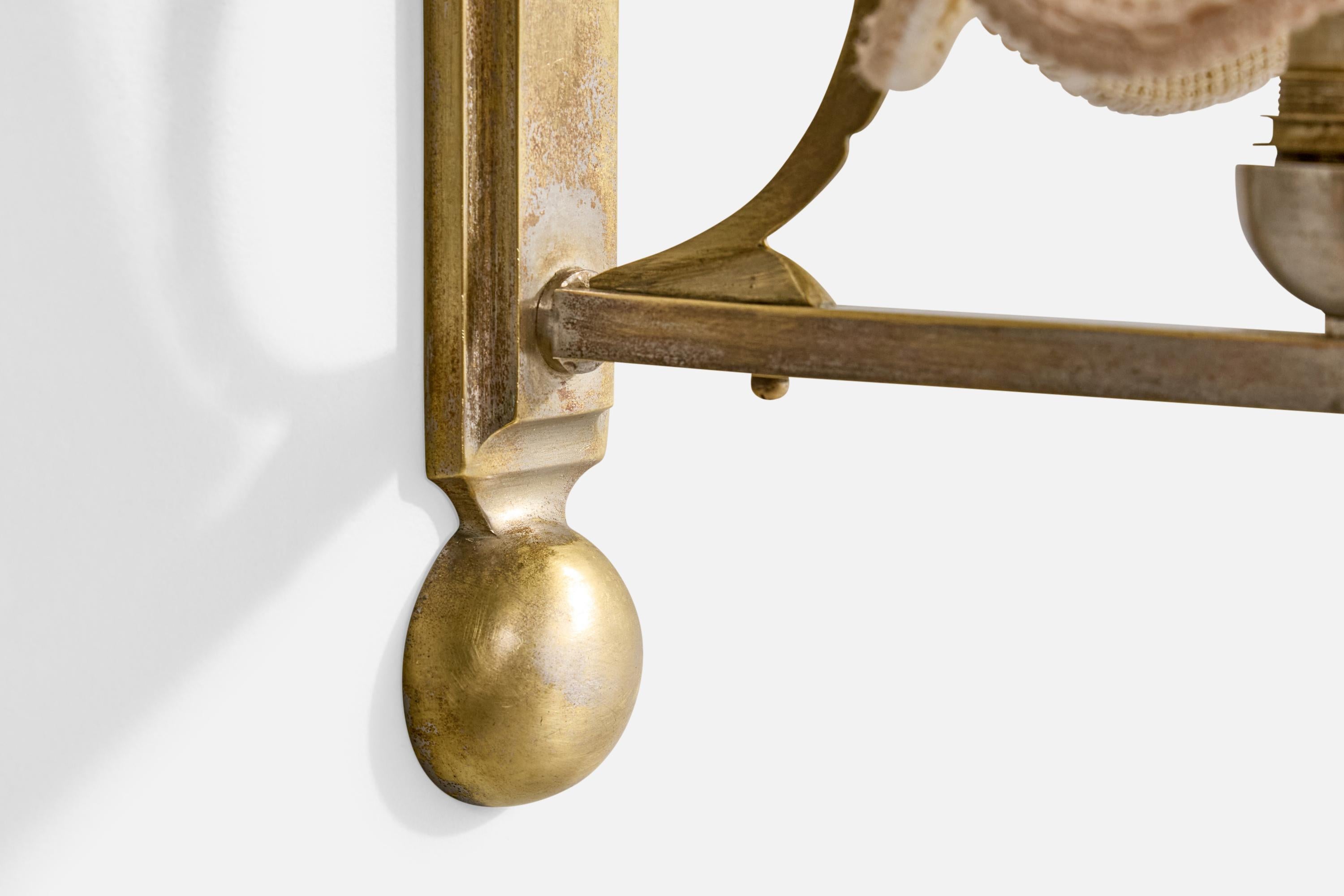 Französischer Designer, Wall Lights, Messing, Stoff, Frankreich, 1930er Jahre im Angebot 3
