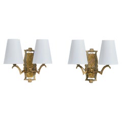 Diseñador francés, Apliques, Latón, Tela, Francia, Años 1930