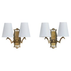 Diseñador francés, Apliques, Latón, Tela, Francia, Años 1930