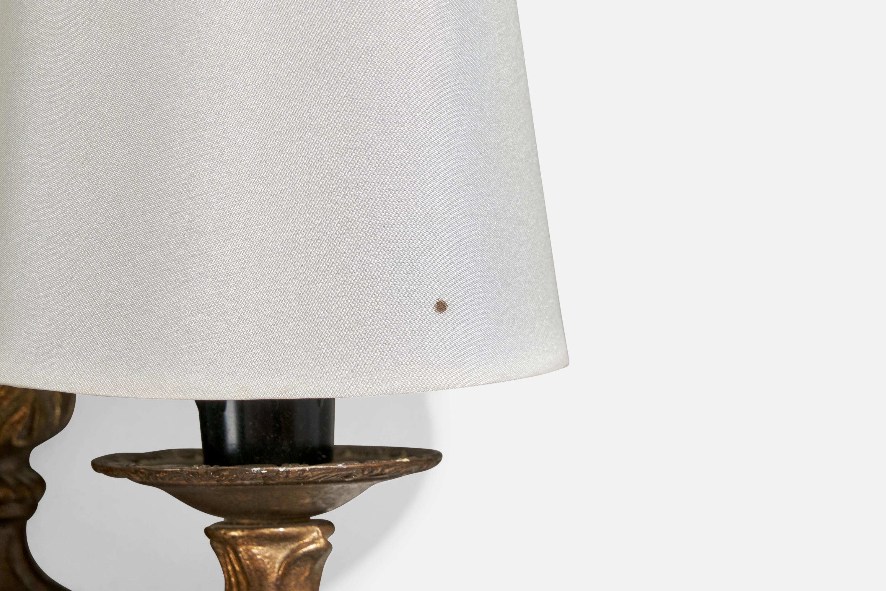 Designer francese, lampade da parete, ottone, tessuto, Francia, anni '1940 in vendita 4
