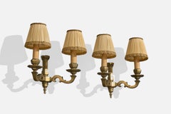 French Designer, Wall Lights, Brass, Fabric, France, 1940s