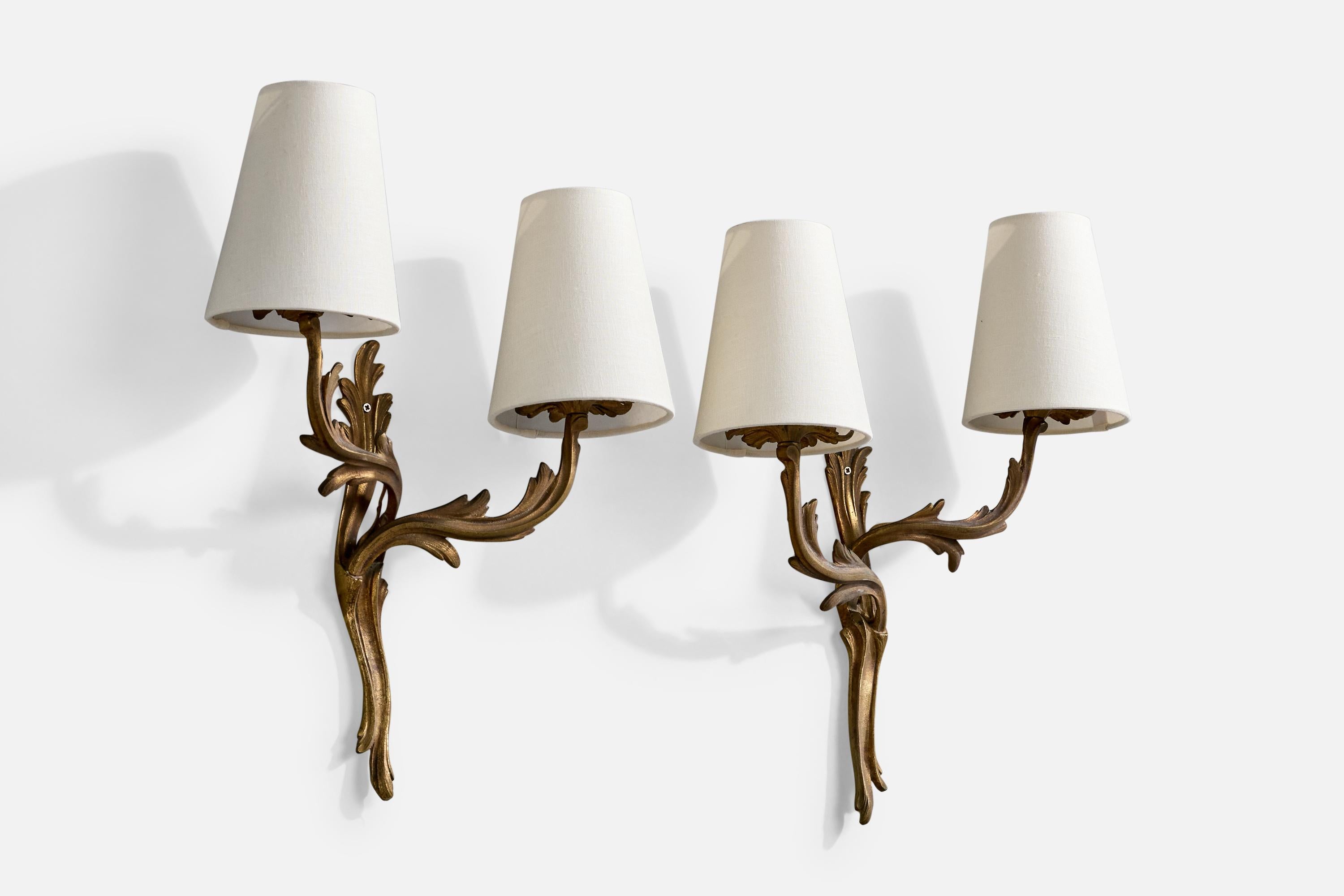Französischer Designer, Wall Lights, Messing, Stoff, Frankreich, 1940er Jahre im Zustand „Gut“ im Angebot in High Point, NC