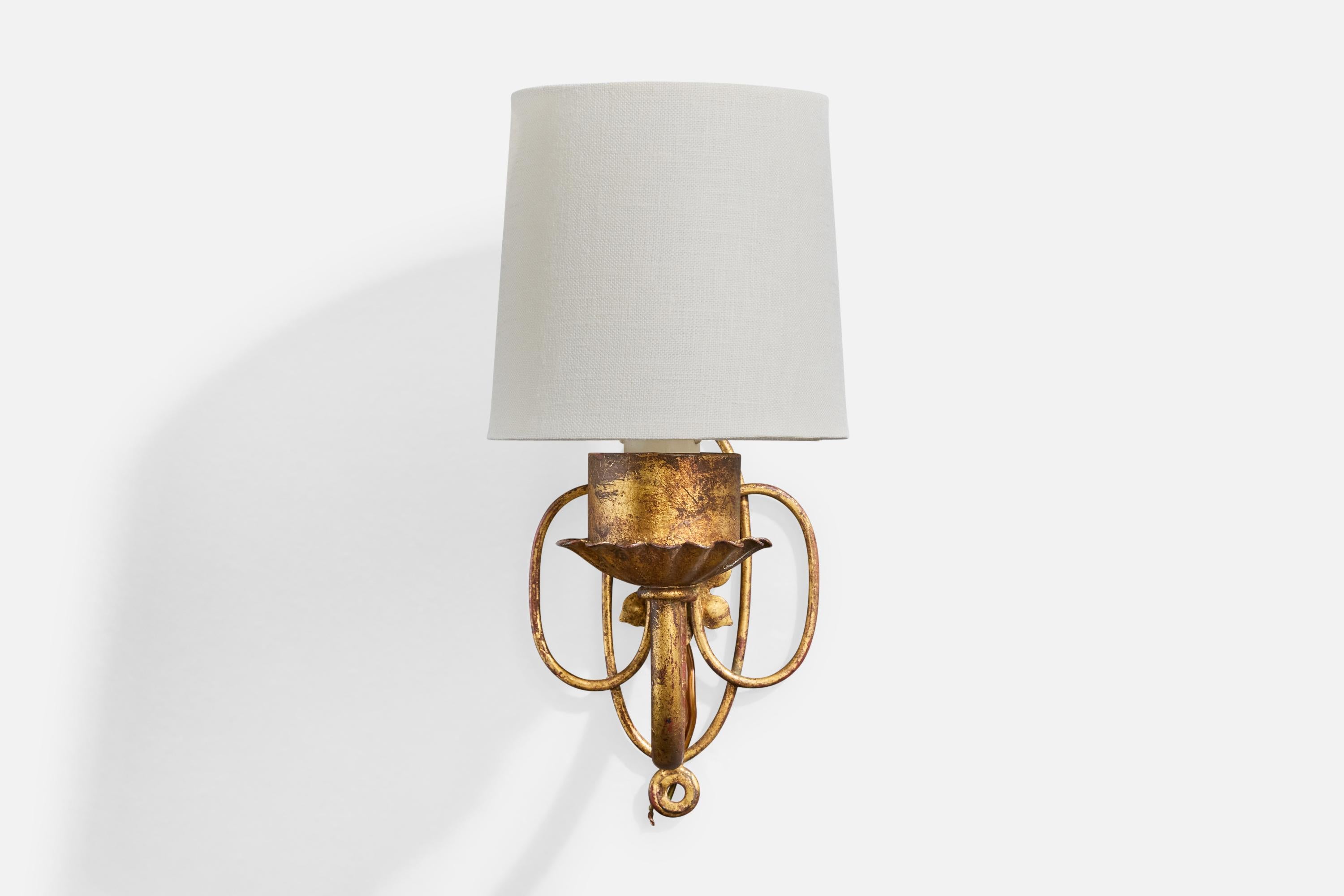 Französischer Designer, Wall Lights, Messing, Stoff, Frankreich, 1940er Jahre (Mitte des 20. Jahrhunderts) im Angebot