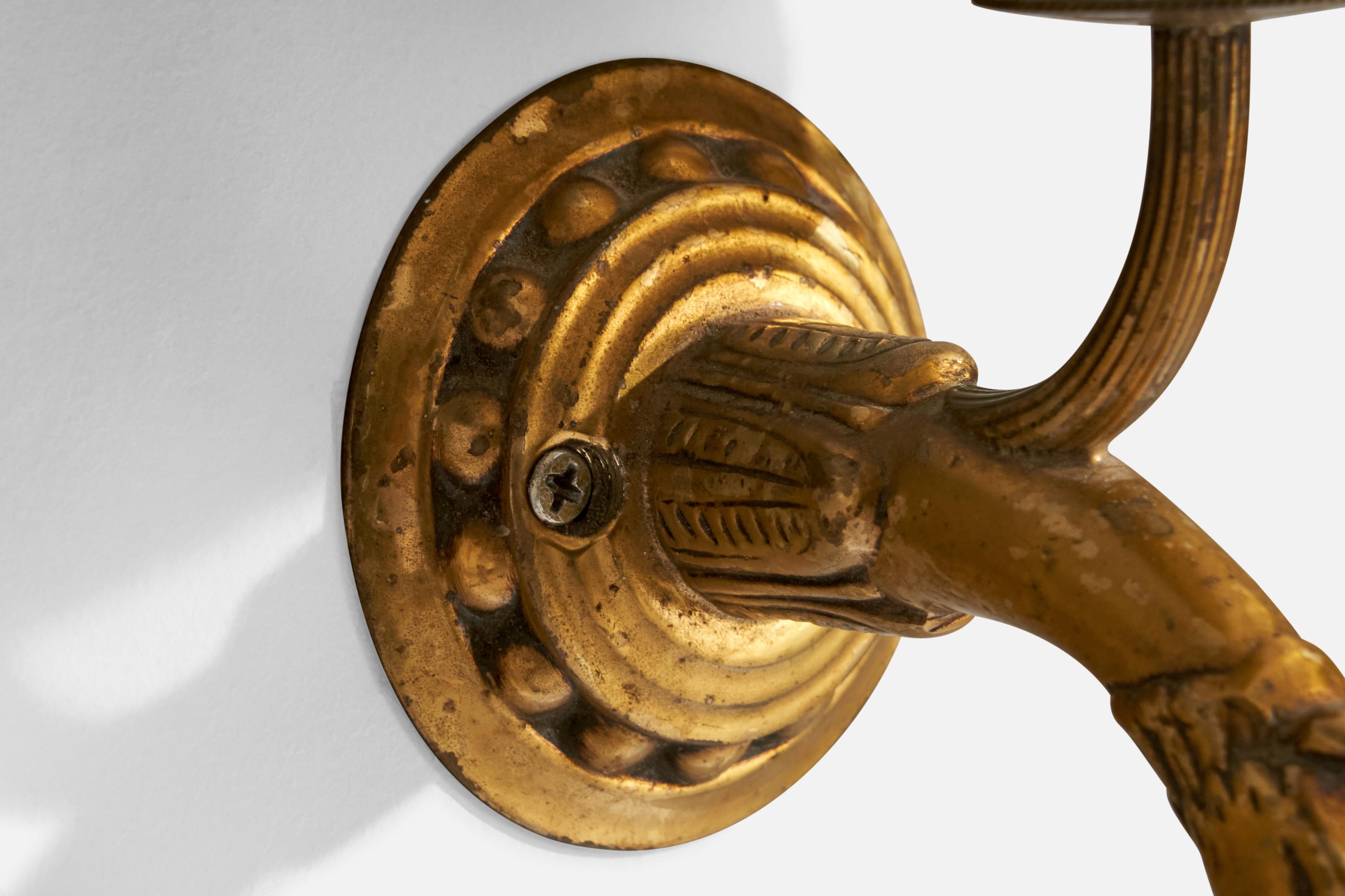 Ottone Designer francese, lampade da parete, ottone, tessuto, Francia, anni '1940 in vendita
