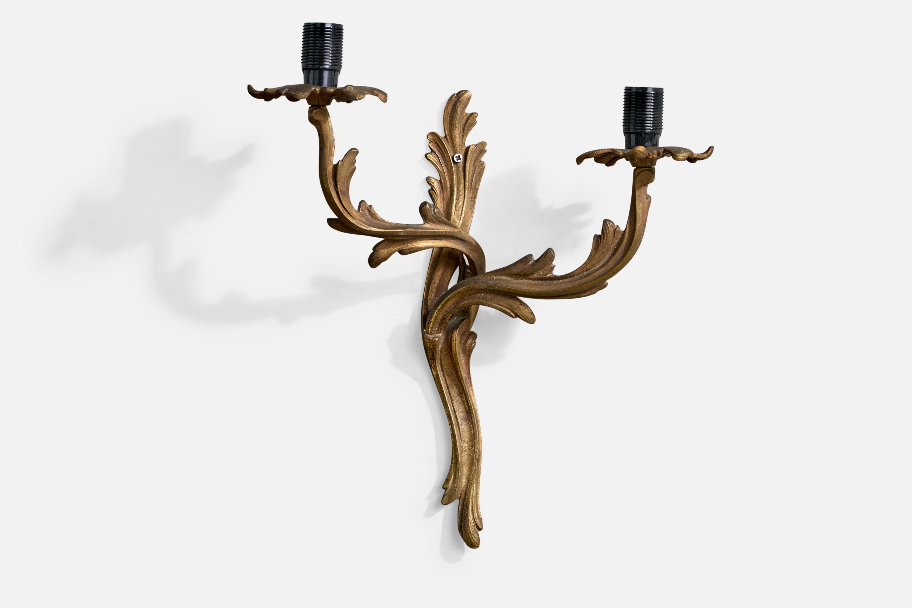 Französischer Designer, Wall Lights, Messing, Stoff, Frankreich, 1940er Jahre im Angebot 2