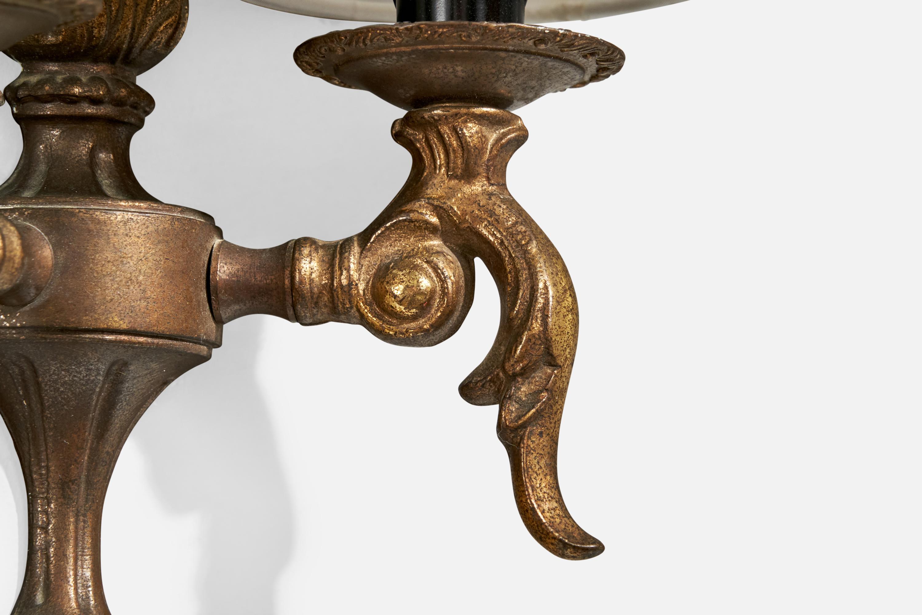 Designer francese, lampade da parete, ottone, tessuto, Francia, anni '1940 in vendita 1