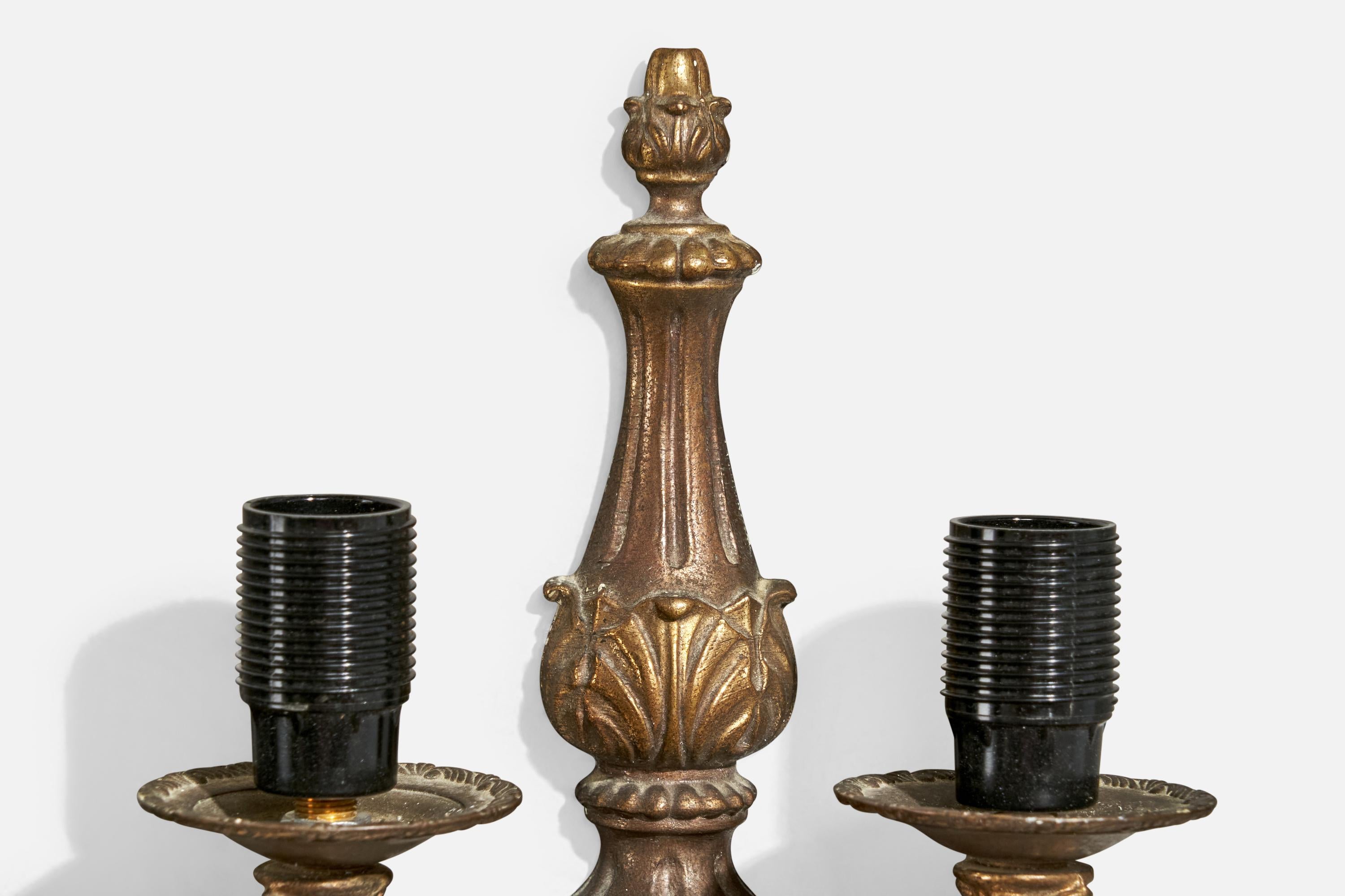 Designer francese, lampade da parete, ottone, tessuto, Francia, anni '1940 in vendita 2